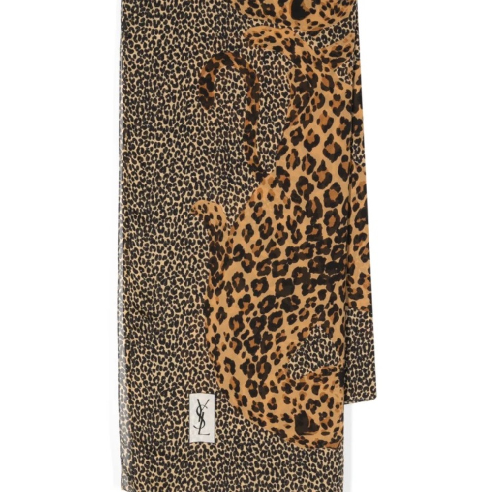Saint Laurent Pre-Owned Black and Tan Animal Print Scarf.